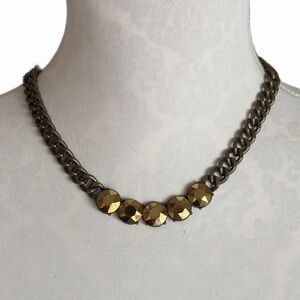 Gold Tone Faceted Disc Statement Necklace | Chunky Chain Modern Chic